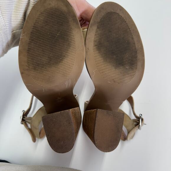 Steve Madden Heels Womens 7 Tan Alva Stacked Block Heel Open Toe Suede Leather - Picture 6 of 12